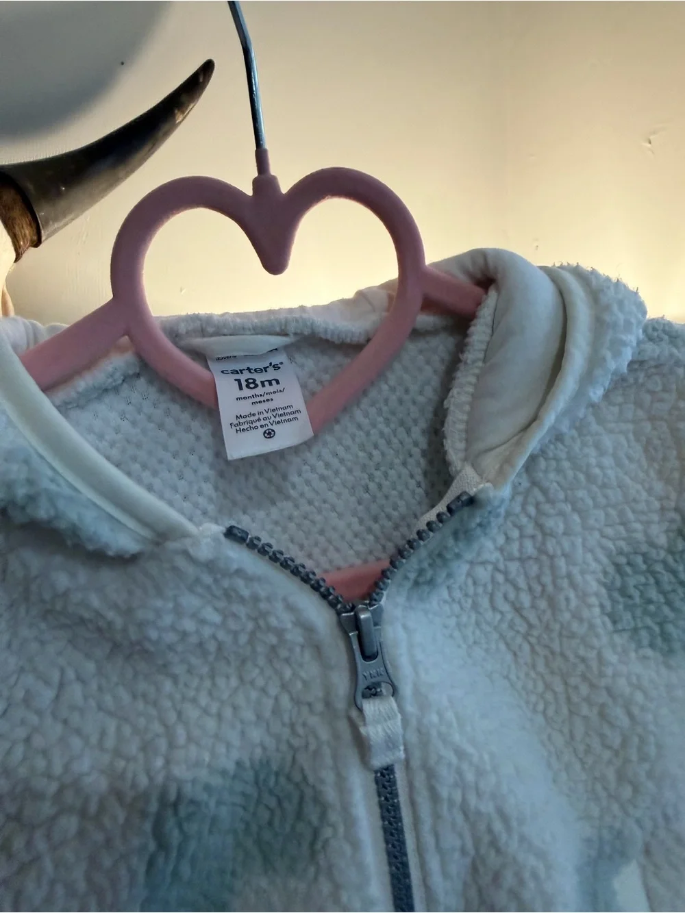 Kids Cozy Hooded Sherpa Jacket in Light Blue Heart Polka Dot